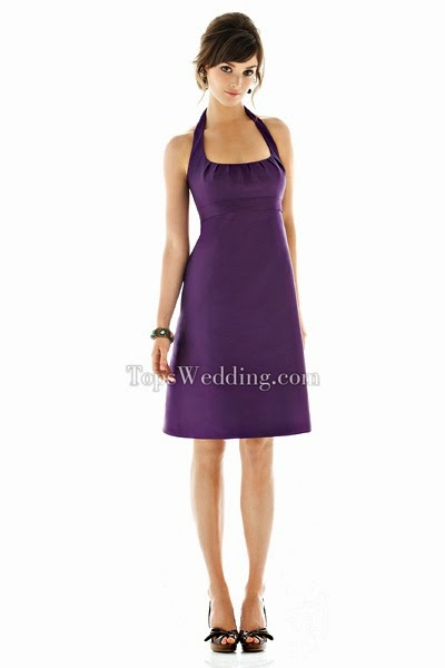 Matte Satin Knee-length Bridesmaid Gown with Short V-arches Backside