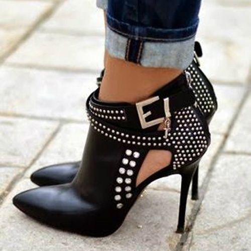 Attractive Black Rivets Decorated Ankle Boots