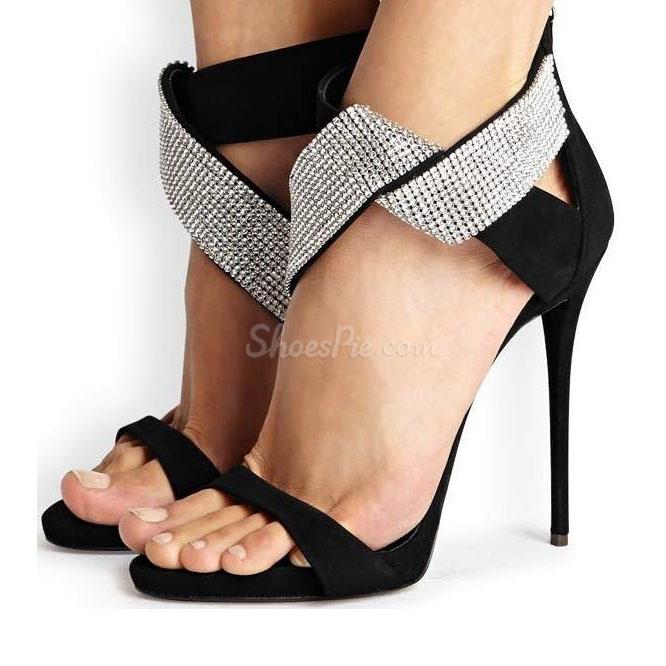 Shoespie Rhinestone Suede Dress Sandals 